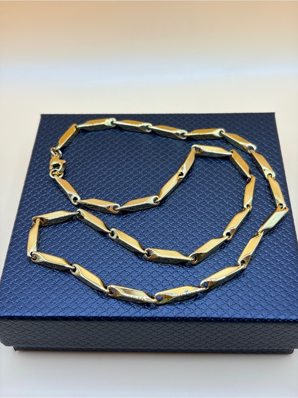 Sleek Stainless Steel Gold Tone Bar Link Necklace